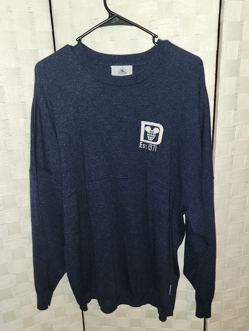 Disney Spirit Jersey Navy Blue Knit Sweater Sz L